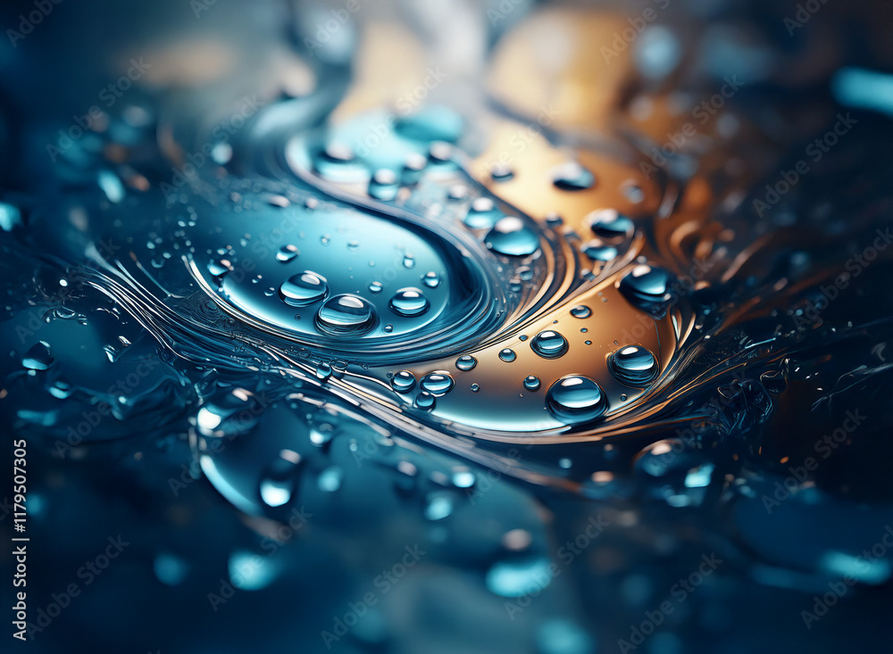 Aufkleber intricate patterns of swirling liquid, glistening with vibrant teal and amber hues. water droplets c