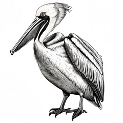 Pelican tropical bird clipart Single doodle of wild animal isolated on white Hand drawn vector illustration in engraving style 