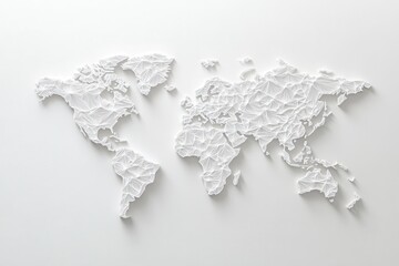 A white map of the world with a lot of dots on it. The map is drawn in a way that it looks like it is made of paper