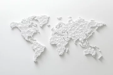 A white map of the world with a lot of dots on it. The map is drawn in a way that it looks like it is made of paper
