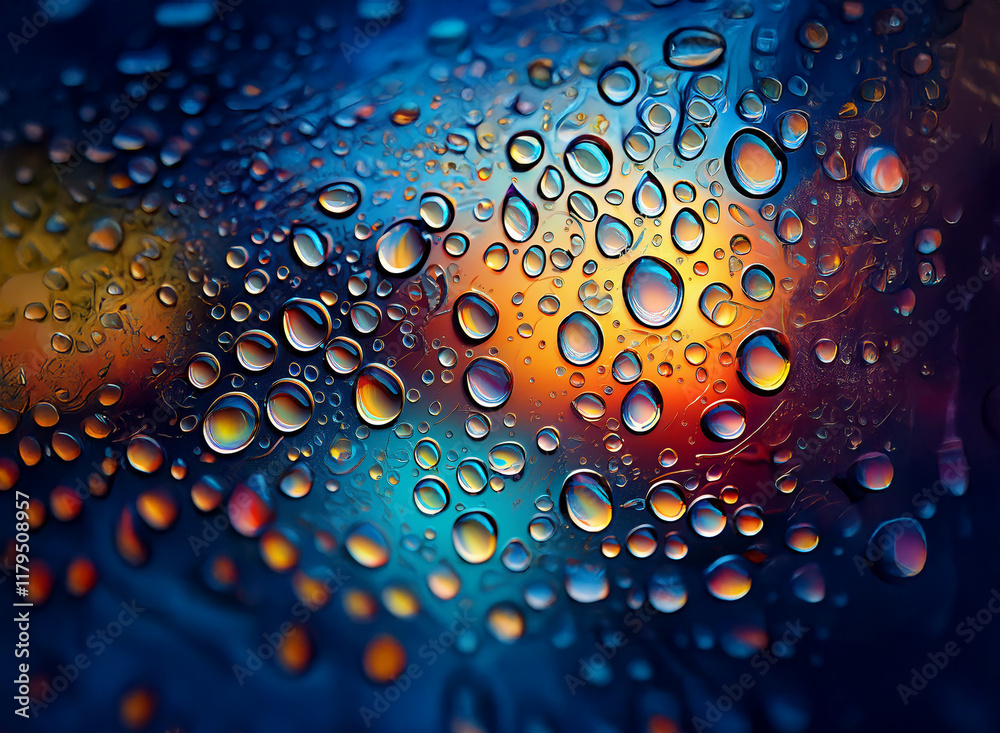 Aufkleber vibrant, multicolored bokeh effect shines through water droplets on a glass surface. the condensatio