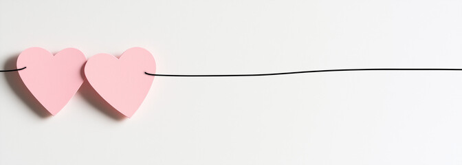Cute Cartoon Style Connected Pink Hearts Clip Art, Simple Line Drawing on White Background, Minimalist Illustration for Children's Books and Decor.