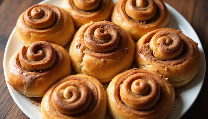 Kanelbullar Cinnamon Rolls Baked Fresh Close-up Swedish Breakfast