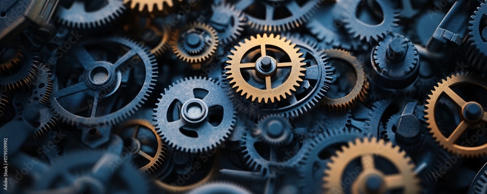 Aufkleber Interlocking gears rotating in complex mechanism, teamwork and collaboration concept
