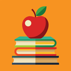 Apple and Books Illustration for Classroom and Teaching Resources