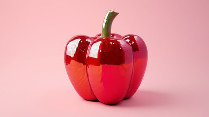 A mirrored red bell pepper on a pink background, created as an art object