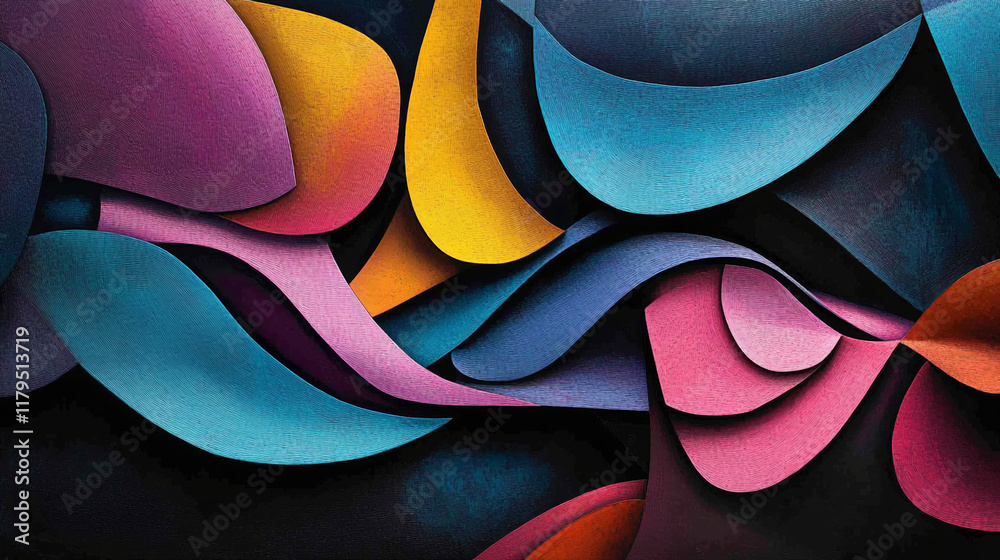 Poster Colorful abstract shapes with dynamic curves and vibrant textures