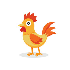Cartoon chicken standing upright on its hind legs isolated flat vector illustration on white background