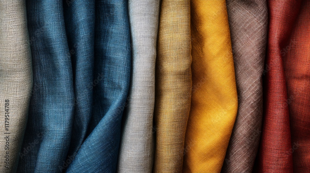 Poster Colorful fabrics hanging showing texture and creating a gradient