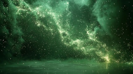 Abstract Green Galaxy with Sparkling Stars. Generative AI