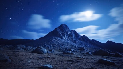 Stunning Night Landscape with Moonlit Mountain and Starry Sky