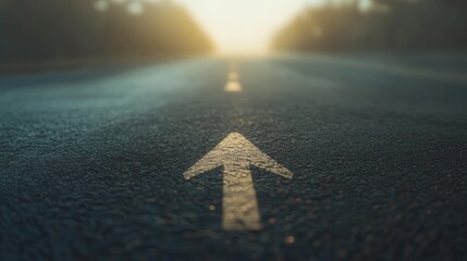 A road with a white arrow pointing to the right. The arrow is the only thing visible in the image