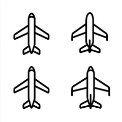 Obraz premium Four airplanes are shown in a row, each with a different design. The first airplane has a large wing and a small tail, while the second airplane has a smaller wing and a larger tail