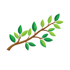 Tree branch adorned with vibrant green leaves isolated flat vector illustration on white background