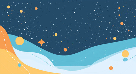 Fototapeta premium Minimalist Starry Night Sky Abstract Curved Waves Digital Design