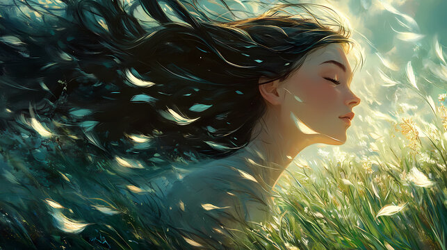 Natural elegance and windborne joy. Windborne. Illustration