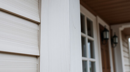 Obraz premium Off-White Vinyl Siding and Exterior House Trim Detail