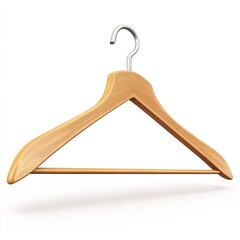 Wooden Clothes Hanger with Metal Hook &ndash; 3D Cartoon Style Illustration Isolated on White Background