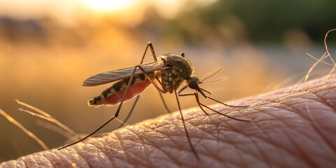 mosquito on human skin - Dengue, Chikungunya, Mayaro, malaria, Yellow fever