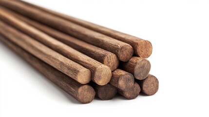 Pair of Wooden Chopsticks on White Background
