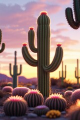 Cactus Plant Silhouette Against a Sunset Sky, Representing Desert Beauty, Natural Serenity, and Peaceful Landscapes
