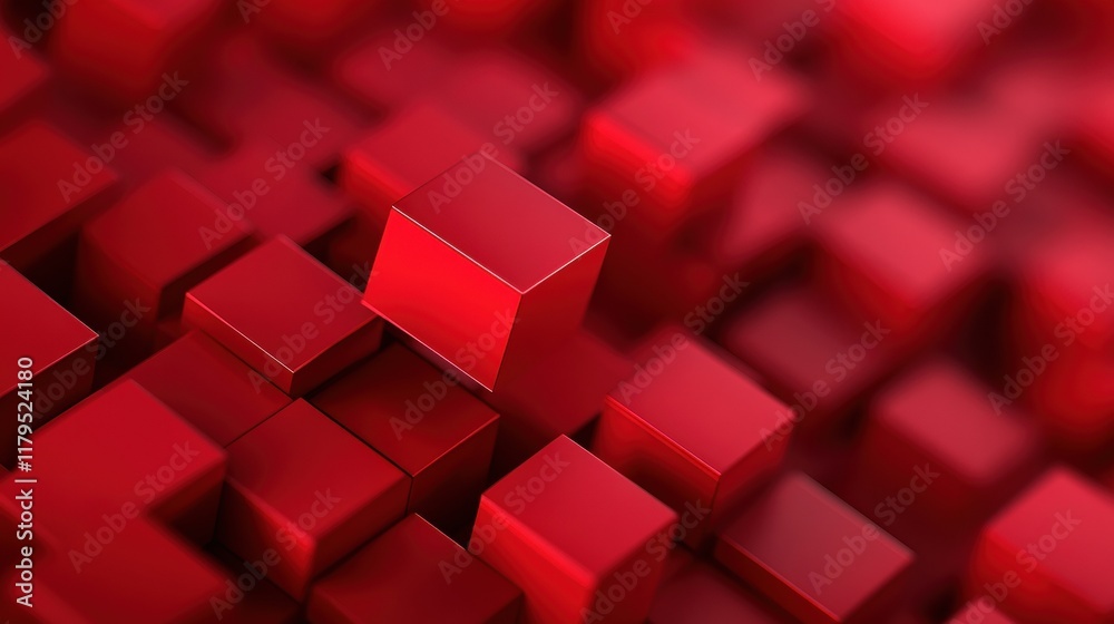 Poster vibrant red cubes arranged in an artistic pattern creating a bold and dynamic visual display for con