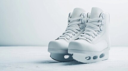 Pair of Pristine White Ice Skates on a Minimalist Background