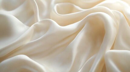 Fototapeta premium A close-up of luxurious, smooth cream silk fabric draped elegantly, showcasing its soft texture and gentle folds.