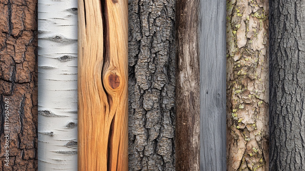 Poster different tree bark textures creating a natural wood background