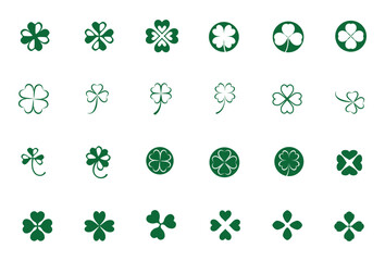 Vector 24 Icon Set 2 (of 4) Green Shamrock and Clovers for St. Patricks Day Celebrations or Lucky Design