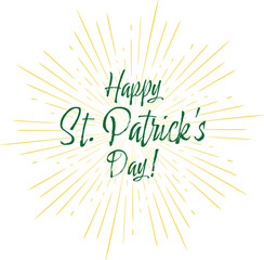 Vector Happy St. Patrick's Day Greeting with Green Text and Yellow Light Rays Design
