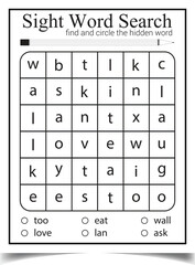 Sight word search book for children