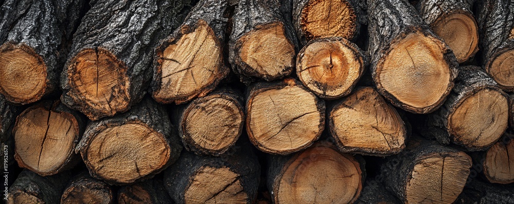 Aufkleber Stack of firewood logs creating a rustic background texture