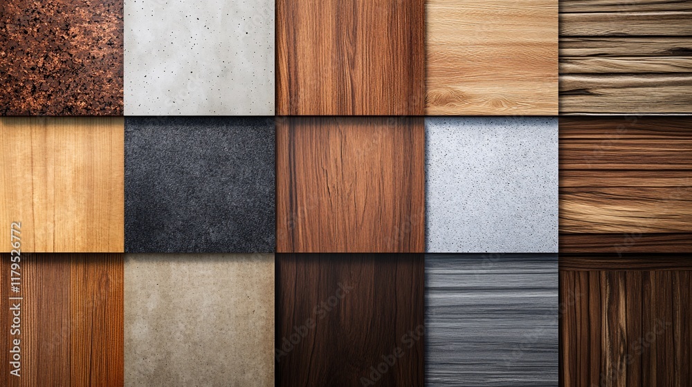 Poster material design showing various wood and concrete tiles