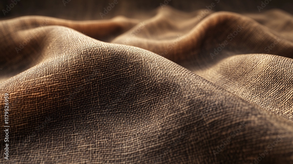 Aufkleber brown woven fabric texture background with wavy folds and soft lighting