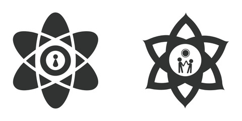 Scientific Community Logo, Atom and Youth in Vector Style.