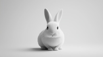 Obraz premium Cute fluffy white rabbit sitting on a plain background with a calm and serene expression, ideal for pet and animal themes