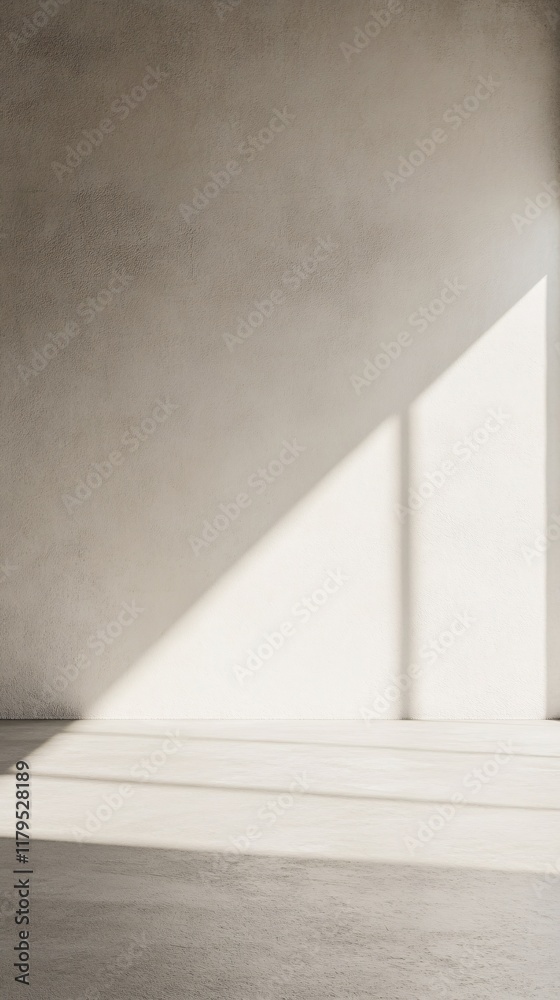 Poster sunlight illuminating empty room with concrete wall and floor