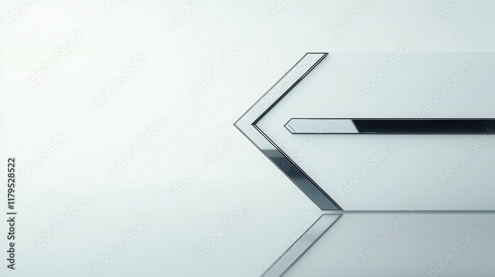 Poster abstract geometric design with metallic arrow shapes pointing left on minimalistic reflective surfac