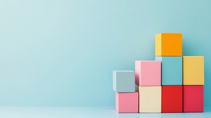 Multicolored Geometric Blocks Arranged in Minimalist Composition on Light Background