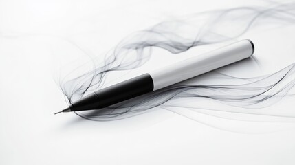 Naklejka premium A futuristic stylus pen creating intricate digital art, paired with a graphic tablet on a clean white backdrop,