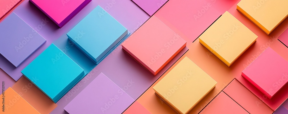 Aufkleber Colorful minimalist composition featuring interlocking squares creating visual harmony