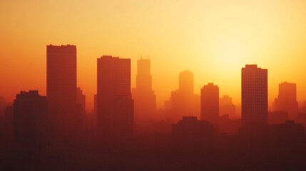 Fototapeta premium Blurred Cityscape at Sunrise with Golden Hues and Urban Serenity