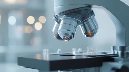 Obraz premium A high-resolution laboratory microscope with a sleek design, displayed on white,