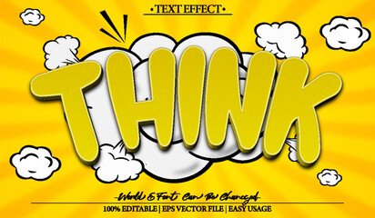 Think Vector Text Effect Editable Alphabet Cartoon Yellow Comic