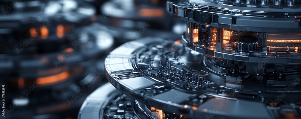 Fototapete Futuristic quantum computer processing data with complex circuits