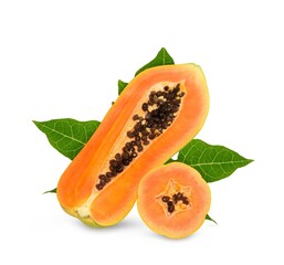 ripe papaya fruit with seeds isolated on white background. full depth of field