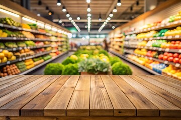 Empty Tabletop with Blurred Grocery Store Background - Perfect for Mockups