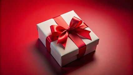 Obraz premium Empty White Gift Box with Red Ribbon, Open Top View on Red Background - Stock Photo