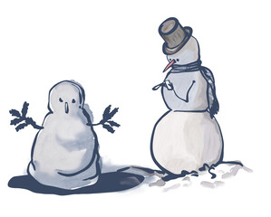 Happy New Year, Merry Christmas - stylized digital illustration on the theme of winter, New Year holidays on a white background. Ideal for printing cards, branding, posters, sales